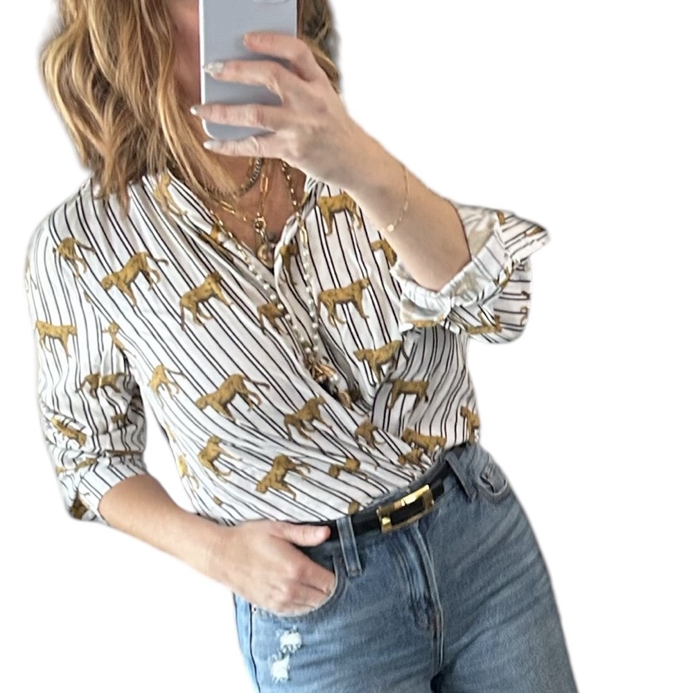Leopard Print Striped Shirt